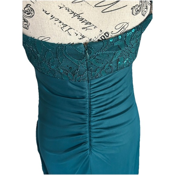 Women's Junior Morgan & Co Teal Dress Size 5/6 Mermaid Ruched Formal Romantic - Picture 6 of 7